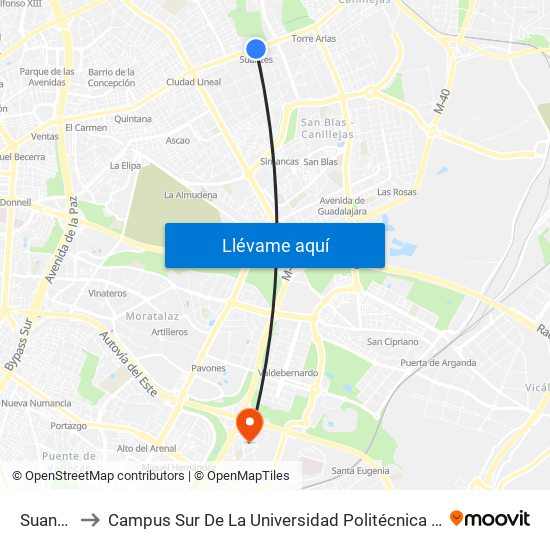 Suanzes to Campus Sur De La Universidad Politécnica De Madrid map