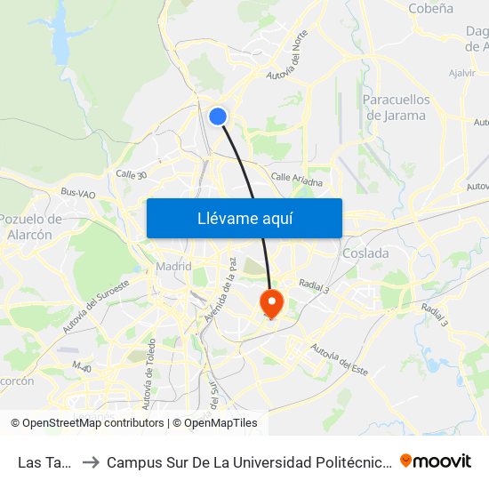 Las Tablas to Campus Sur De La Universidad Politécnica De Madrid map