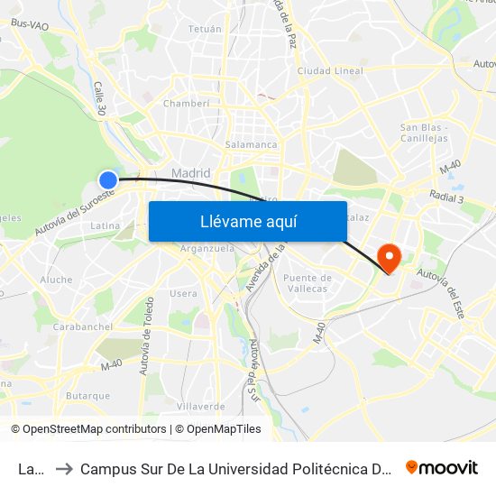 Lago to Campus Sur De La Universidad Politécnica De Madrid map