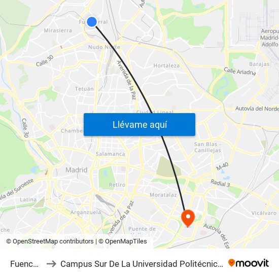 Fuencarral to Campus Sur De La Universidad Politécnica De Madrid map