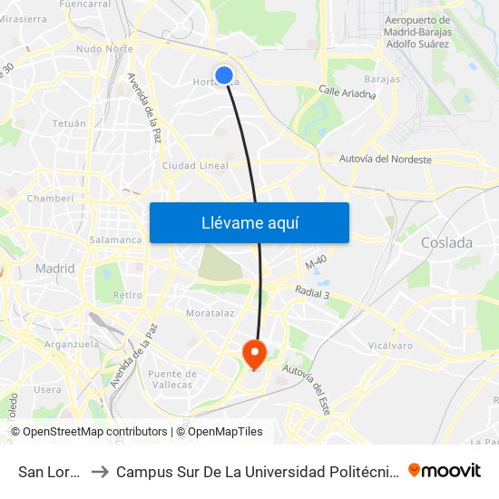 San Lorenzo to Campus Sur De La Universidad Politécnica De Madrid map