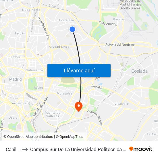 Canillas to Campus Sur De La Universidad Politécnica De Madrid map