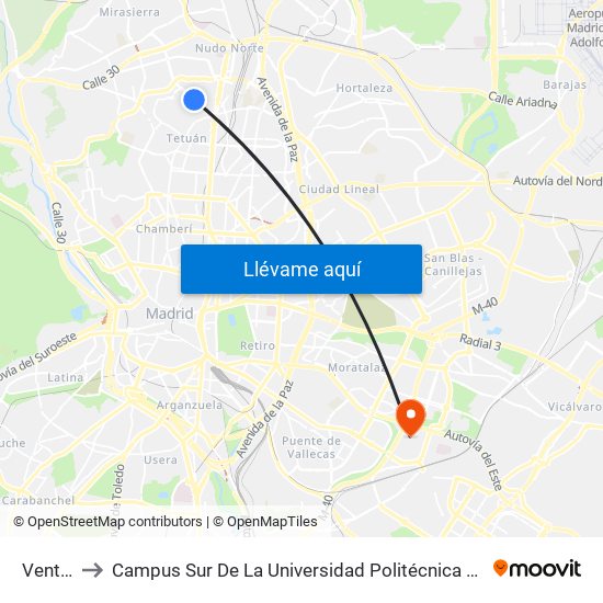 Ventilla to Campus Sur De La Universidad Politécnica De Madrid map