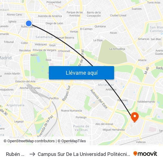 Rubén Darío to Campus Sur De La Universidad Politécnica De Madrid map