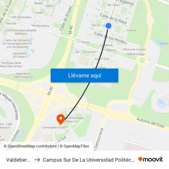 Valdebernardo to Campus Sur De La Universidad Politécnica De Madrid map
