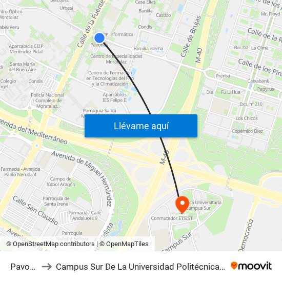 Pavones to Campus Sur De La Universidad Politécnica De Madrid map