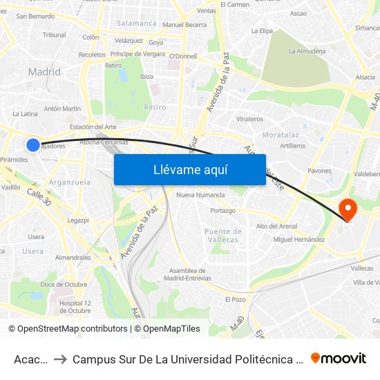 Acacias to Campus Sur De La Universidad Politécnica De Madrid map