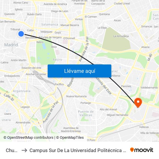 Chueca to Campus Sur De La Universidad Politécnica De Madrid map