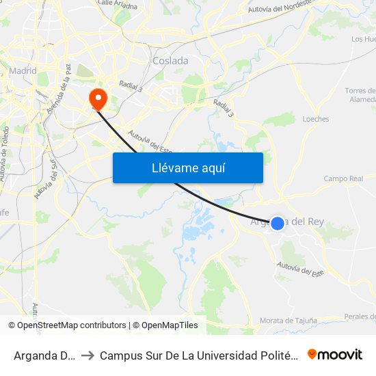 Arganda Del Rey to Campus Sur De La Universidad Politécnica De Madrid map