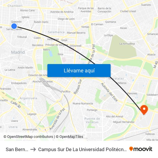 San Bernardo to Campus Sur De La Universidad Politécnica De Madrid map