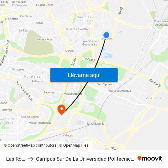 Las Rosas to Campus Sur De La Universidad Politécnica De Madrid map