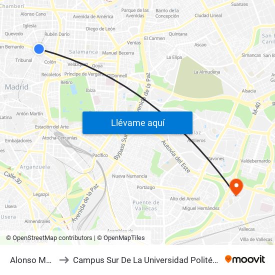 Alonso Martínez to Campus Sur De La Universidad Politécnica De Madrid map