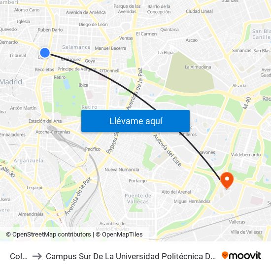 Colón to Campus Sur De La Universidad Politécnica De Madrid map