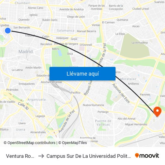 Ventura Rodríguez to Campus Sur De La Universidad Politécnica De Madrid map