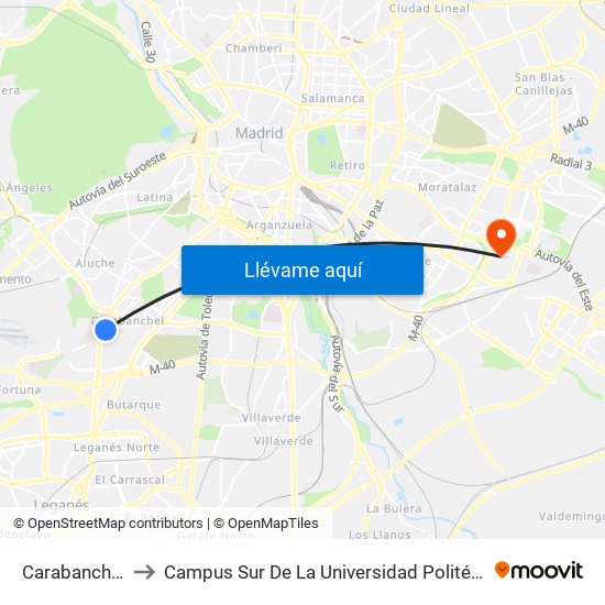Carabanchel Alto to Campus Sur De La Universidad Politécnica De Madrid map