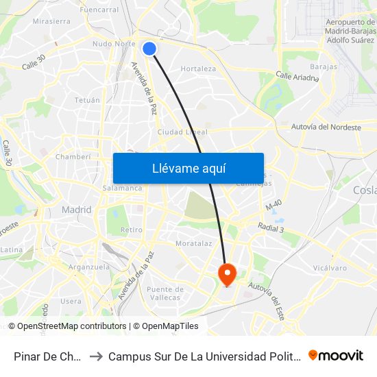 Pinar De Chamartín to Campus Sur De La Universidad Politécnica De Madrid map