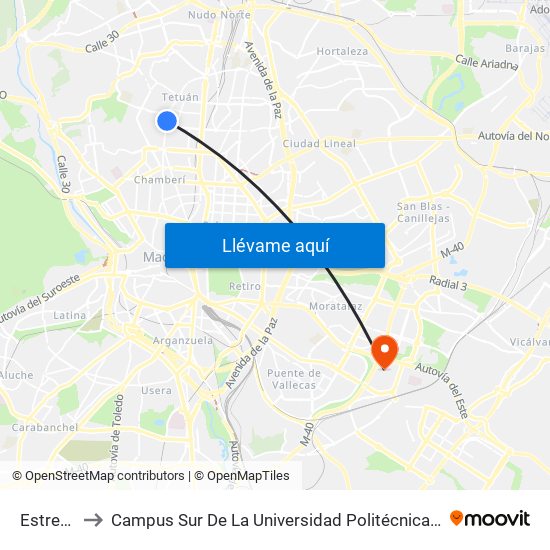 Estrecho to Campus Sur De La Universidad Politécnica De Madrid map