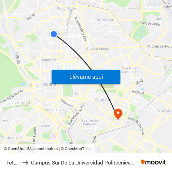 Tetuán to Campus Sur De La Universidad Politécnica De Madrid map