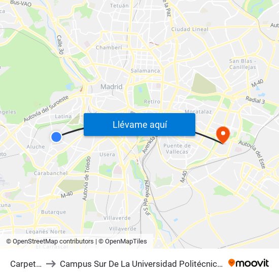 Carpetana to Campus Sur De La Universidad Politécnica De Madrid map