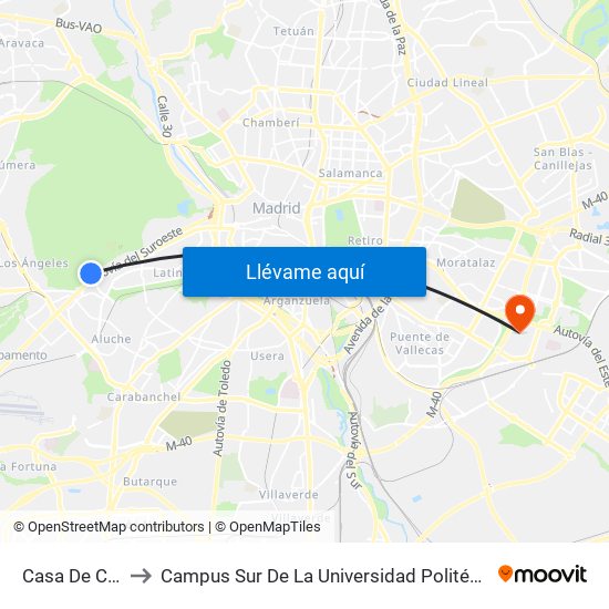 Casa De Campo to Campus Sur De La Universidad Politécnica De Madrid map