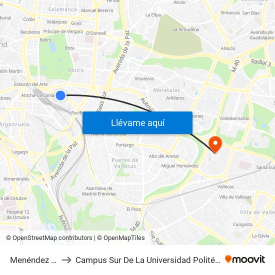 Menéndez Pelayo to Campus Sur De La Universidad Politécnica De Madrid map