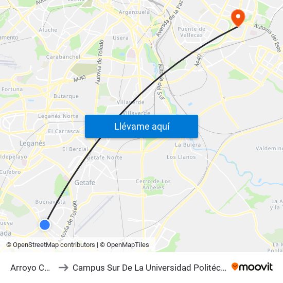 Arroyo Culebro to Campus Sur De La Universidad Politécnica De Madrid map