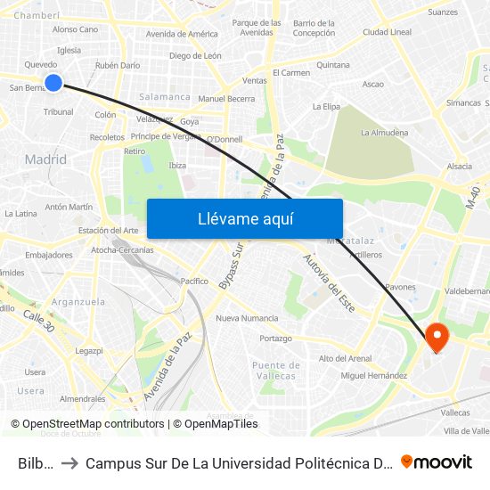 Bilbao to Campus Sur De La Universidad Politécnica De Madrid map