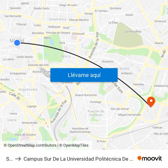 Sol to Campus Sur De La Universidad Politécnica De Madrid map