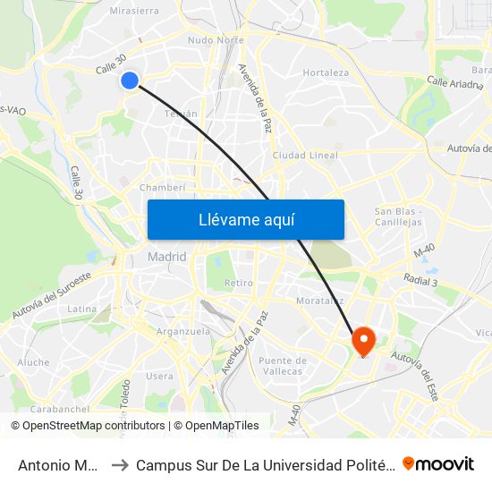 Antonio Machado to Campus Sur De La Universidad Politécnica De Madrid map