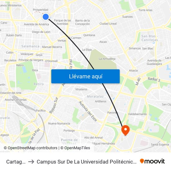 Cartagena to Campus Sur De La Universidad Politécnica De Madrid map