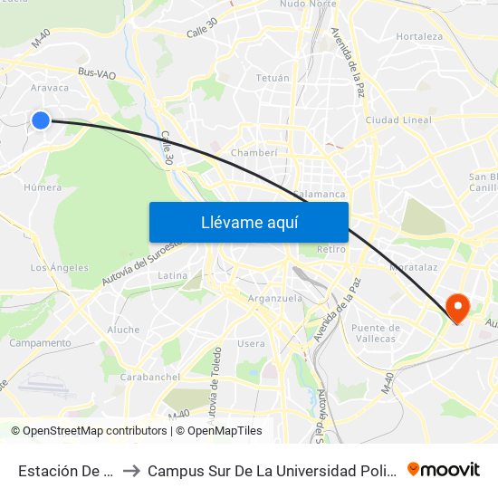 Estación De Aravaca to Campus Sur De La Universidad Politécnica De Madrid map