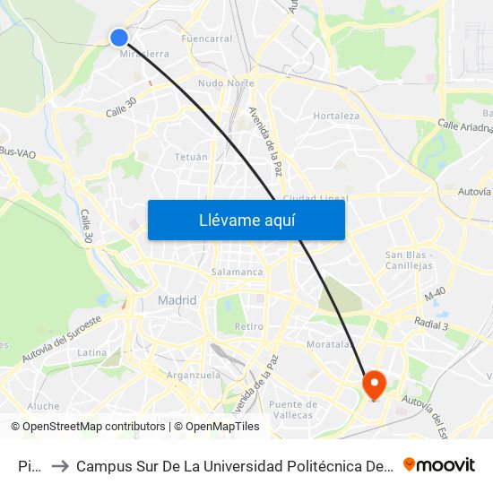 Pitis to Campus Sur De La Universidad Politécnica De Madrid map