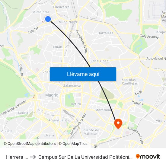 Herrera Oria to Campus Sur De La Universidad Politécnica De Madrid map