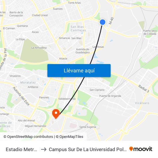 Estadio Metropolitano to Campus Sur De La Universidad Politécnica De Madrid map