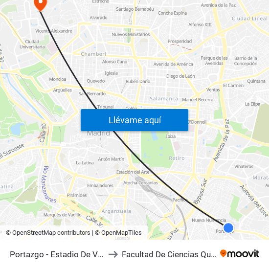Portazgo - Estadio De Vallecas to Facultad De Ciencias Químicas map