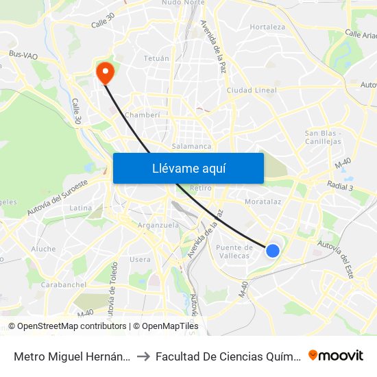 Metro Miguel Hernández to Facultad De Ciencias Químicas map