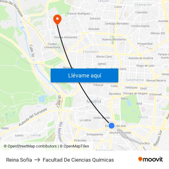 Reina Sofía to Facultad De Ciencias Químicas map