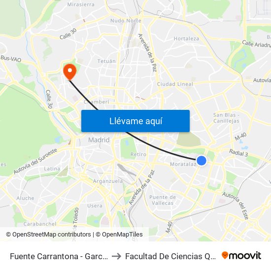 Fuente Carrantona - García Tapia to Facultad De Ciencias Químicas map