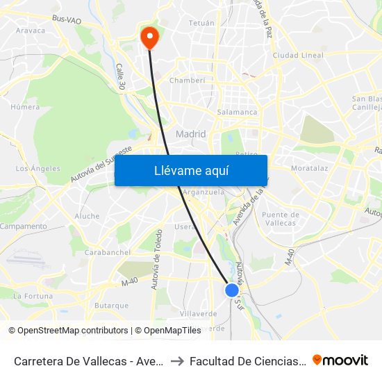 Carretera De Vallecas - Avenida Rosales to Facultad De Ciencias Químicas map