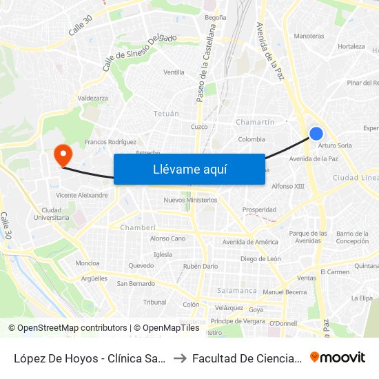 López De Hoyos - Clínica San Juan De Dios to Facultad De Ciencias Químicas map