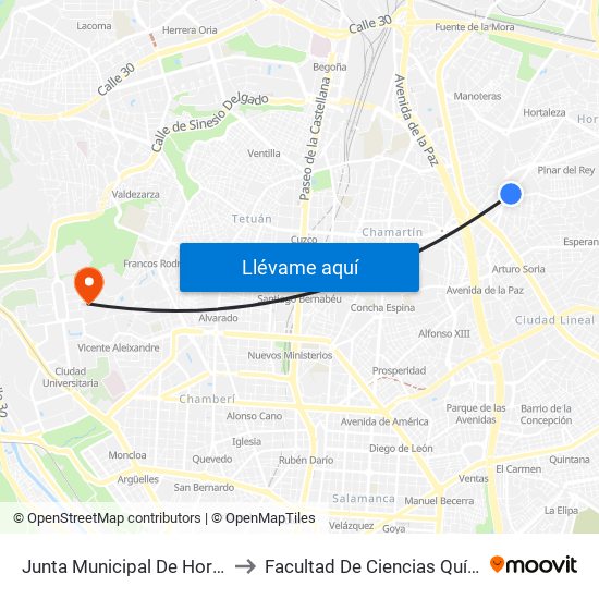 Junta Municipal De Hortaleza to Facultad De Ciencias Químicas map