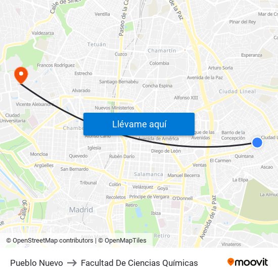 Pueblo Nuevo to Facultad De Ciencias Químicas map