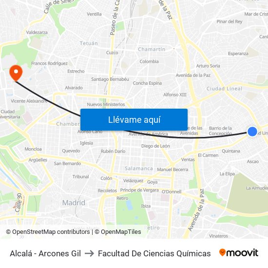 Alcalá - Arcones Gil to Facultad De Ciencias Químicas map