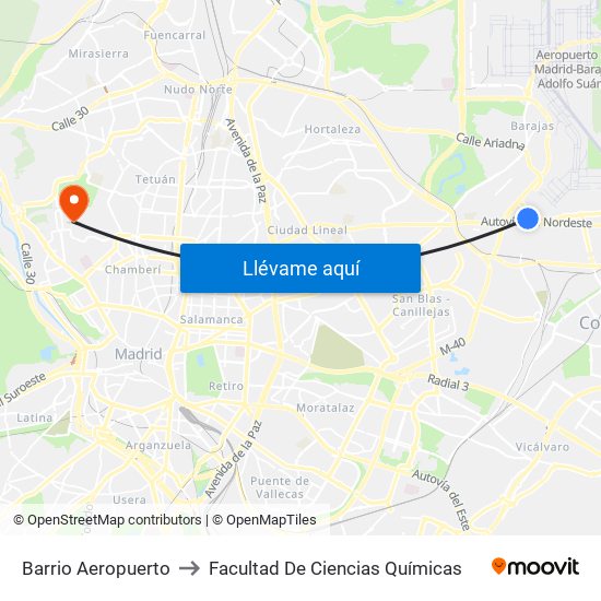 Barrio Aeropuerto to Facultad De Ciencias Químicas map