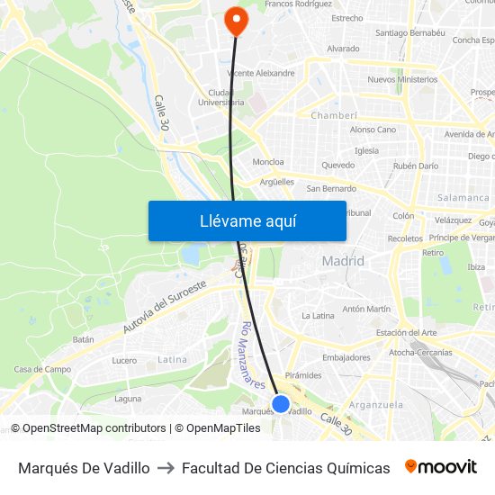 Marqués De Vadillo to Facultad De Ciencias Químicas map