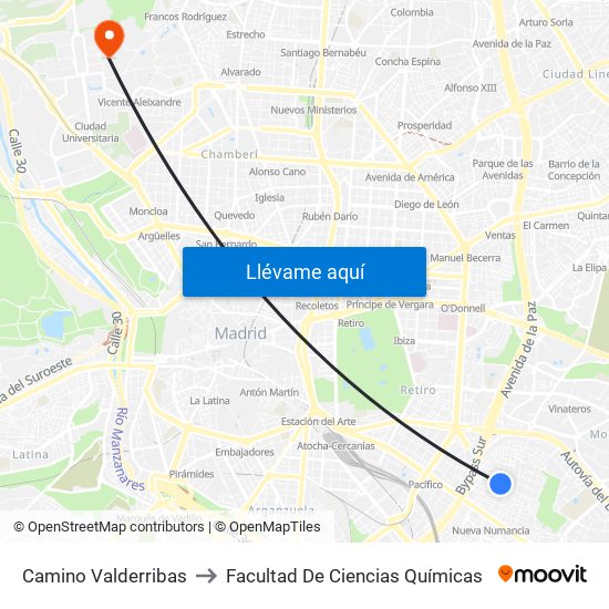 Camino Valderribas to Facultad De Ciencias Químicas map