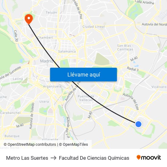 Metro Las Suertes to Facultad De Ciencias Químicas map