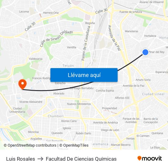 Luis Rosales to Facultad De Ciencias Químicas map