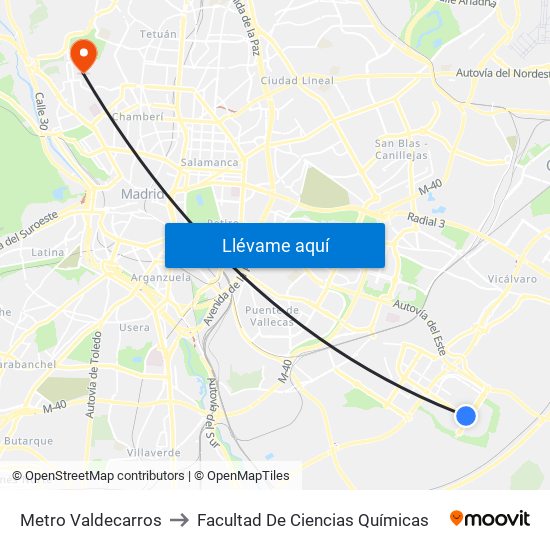 Metro Valdecarros to Facultad De Ciencias Químicas map
