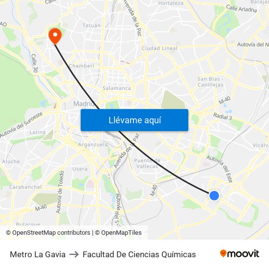 Metro La Gavia to Facultad De Ciencias Químicas map